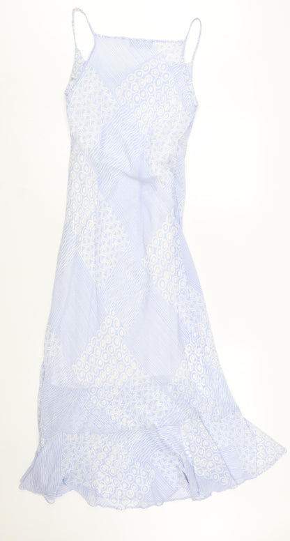 Wish Women Blue Geometric Midi Slip Dress Size 10
