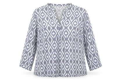 Jaeger Women Blue Geometric Viscose Long Sleeve Tunic Blouse Size 18
