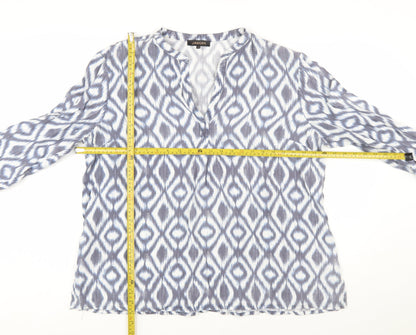 Jaeger Women Blue Geometric Viscose Long Sleeve Tunic Blouse Size 18