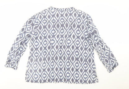 Jaeger Women Blue Geometric Viscose Long Sleeve Tunic Blouse Size 18