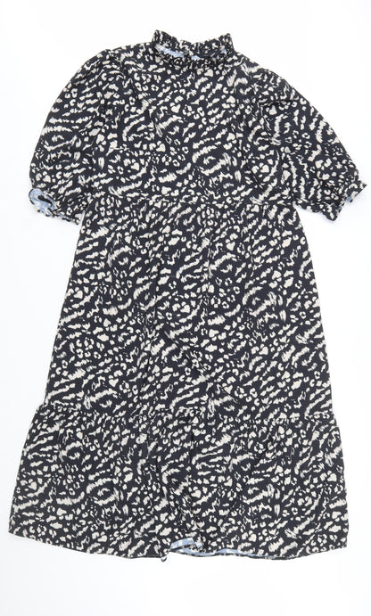 New Look Women's Black Animal Print High Neck Shift Dress Size 14