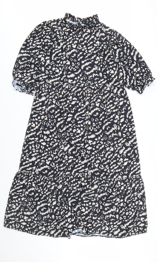 New Look Women's Black Animal Print High Neck Shift Dress Size 14