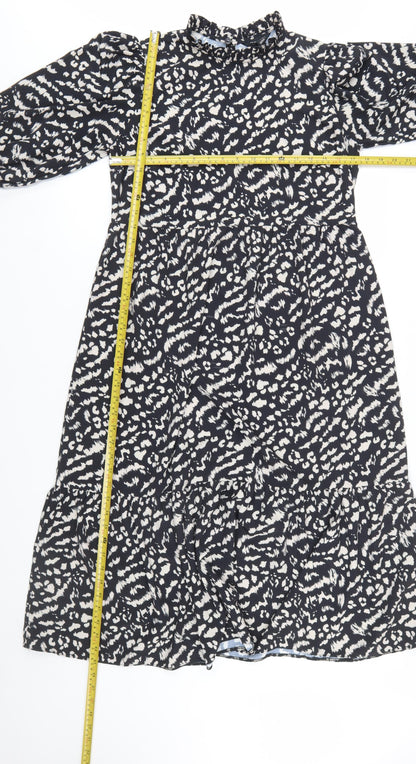 New Look Women's Black Animal Print High Neck Shift Dress Size 14