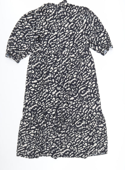 New Look Women's Black Animal Print High Neck Shift Dress Size 14