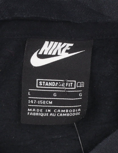 Nike Boys Black Pullover Hoodie Size L 147-158cm Cotton Blend Standard Fit
