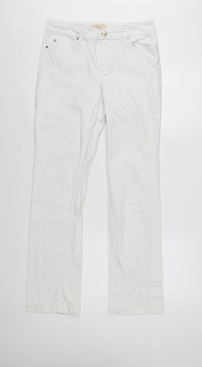 Oui Women White Straight Denim Jeans Size 14 Stretch Cotton