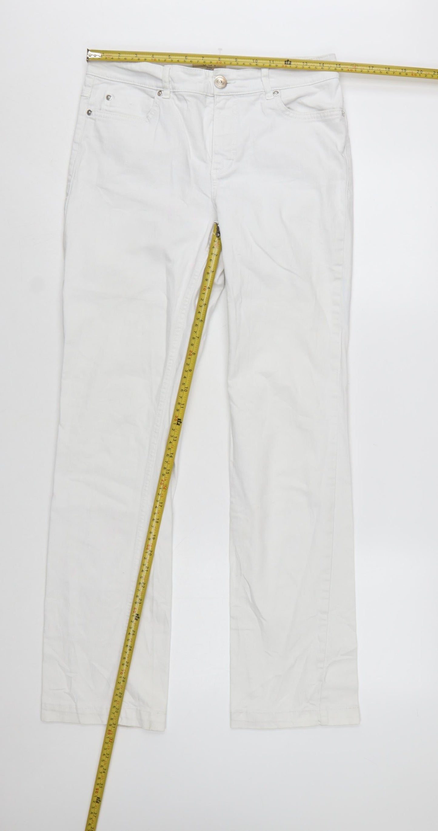 Oui Women White Straight Denim Jeans Size 14 Stretch Cotton
