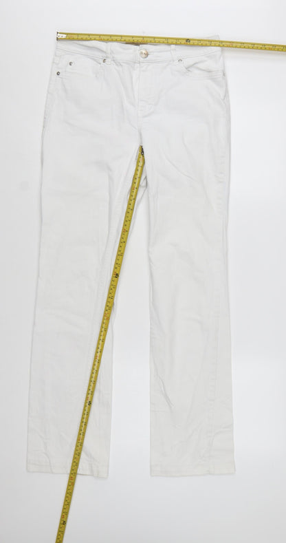 Oui Women White Straight Denim Jeans Size 14 Stretch Cotton