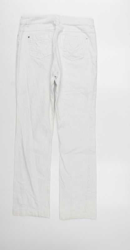 Oui Women White Straight Denim Jeans Size 14 Stretch Cotton