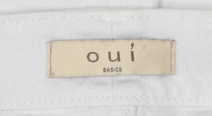 Oui Women White Straight Denim Jeans Size 14 Stretch Cotton