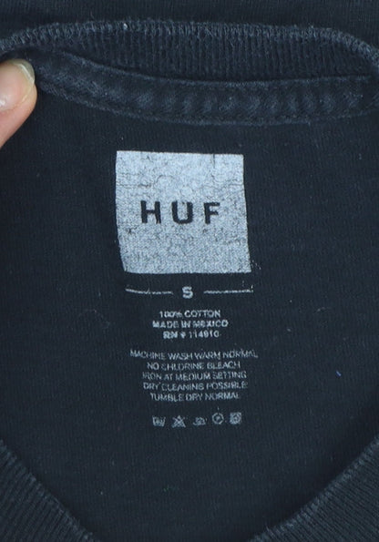 HUF Women Black Racing Graphic Cotton T-Shirt Size S