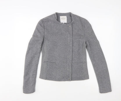 Zara Women Grey Slim Fit Collarless Lined Jacket Size S