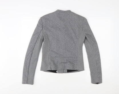 Zara Women Grey Slim Fit Collarless Lined Jacket Size S