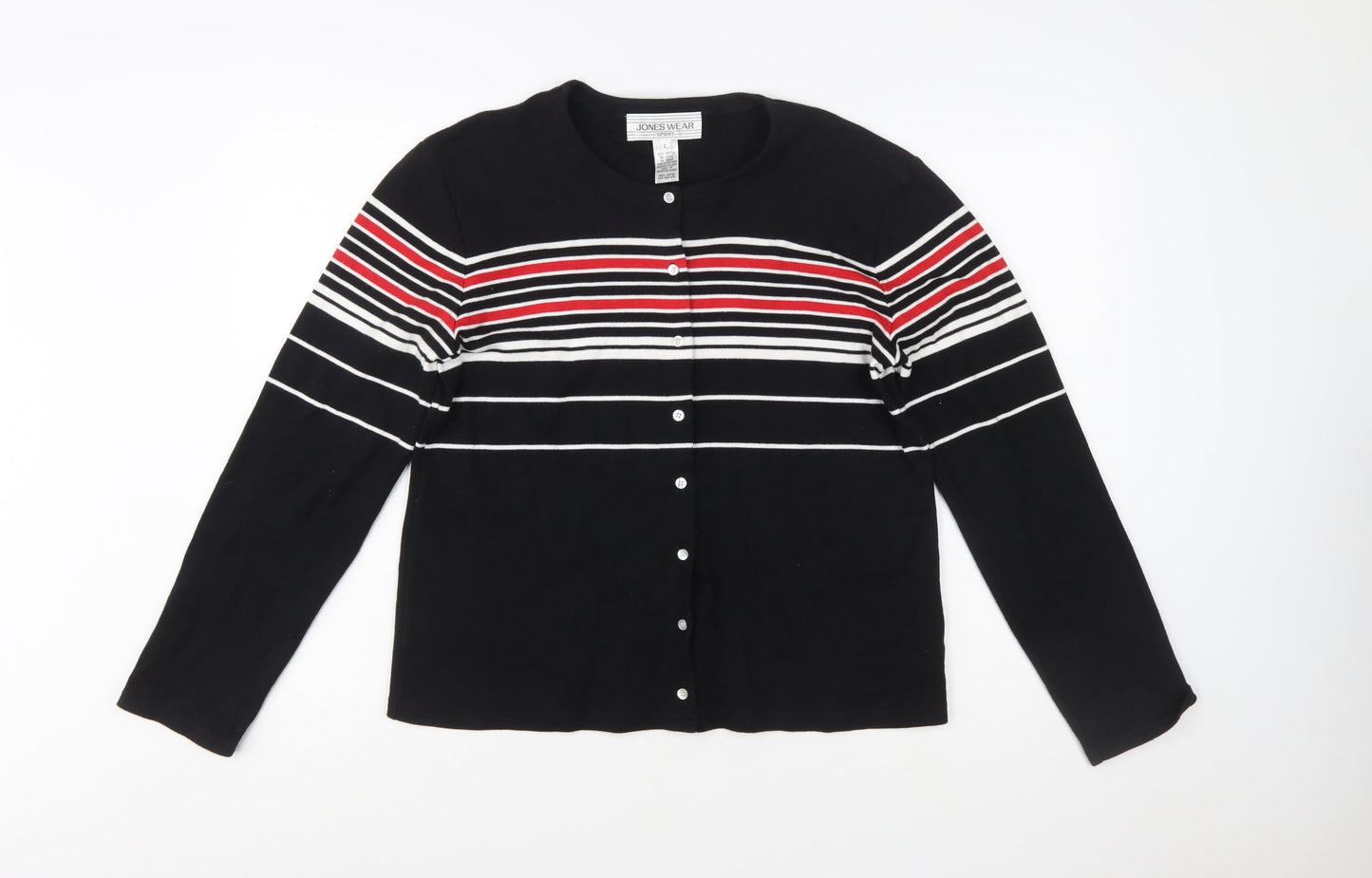 Jones Wear Women’s Black Striped Cotton Button-Up Top L