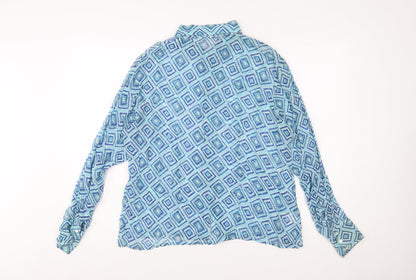 New Look Women Blue Geometric Long Sleeve Button-Up Shirt Size 16