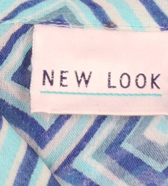 New Look Women Blue Geometric Long Sleeve Button-Up Shirt Size 16