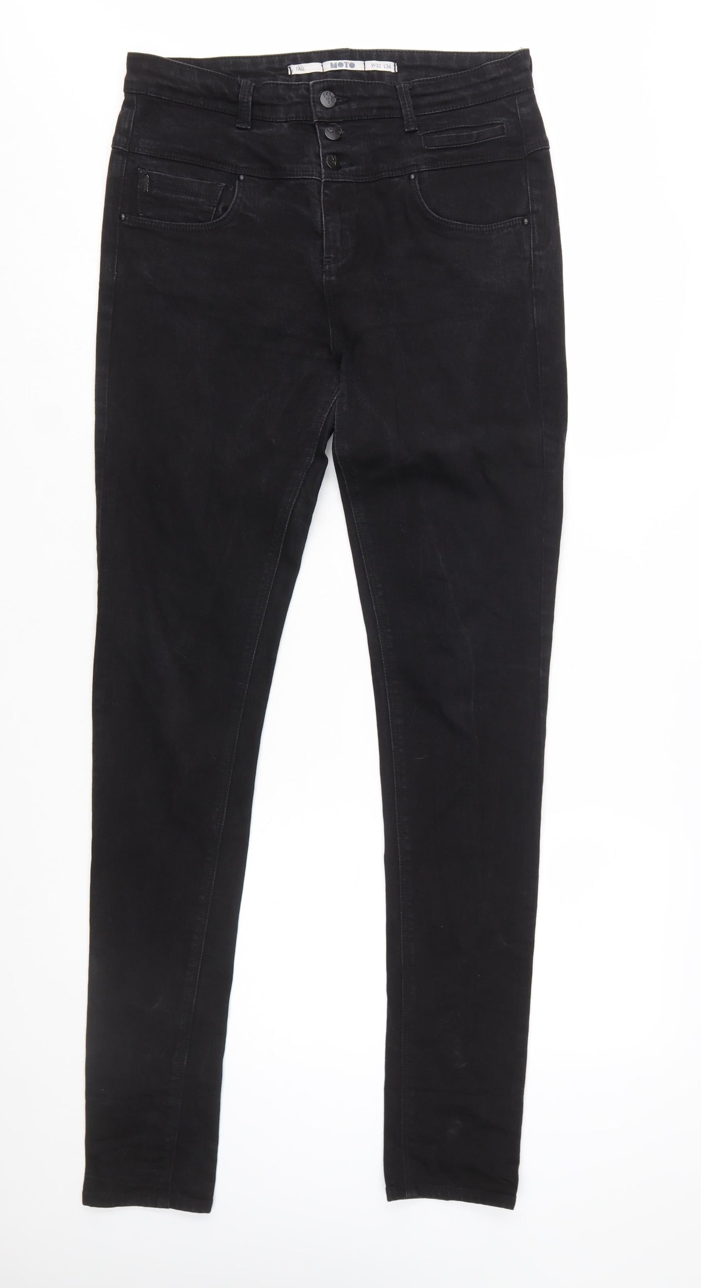 Moto Women's Black Skinny Jeans Tall W32 L36 Stretch Denim