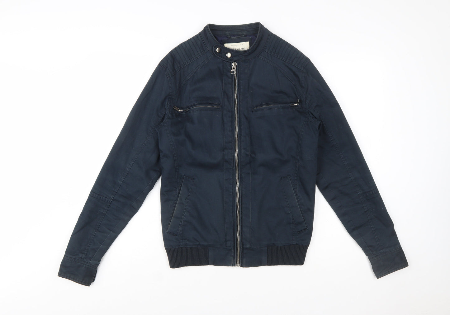 River Island Men's Blue Biker Jacket Size S Cotton Twill Full Zip