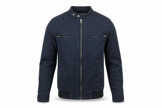 River Island Men's Blue Biker Jacket Size S Cotton Twill Full Zip