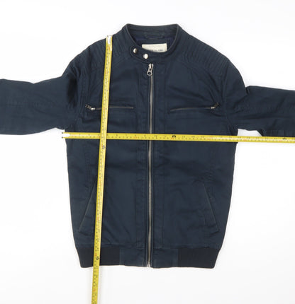 River Island Men's Blue Biker Jacket Size S Cotton Twill Full Zip