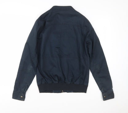 River Island Men's Blue Biker Jacket Size S Cotton Twill Full Zip
