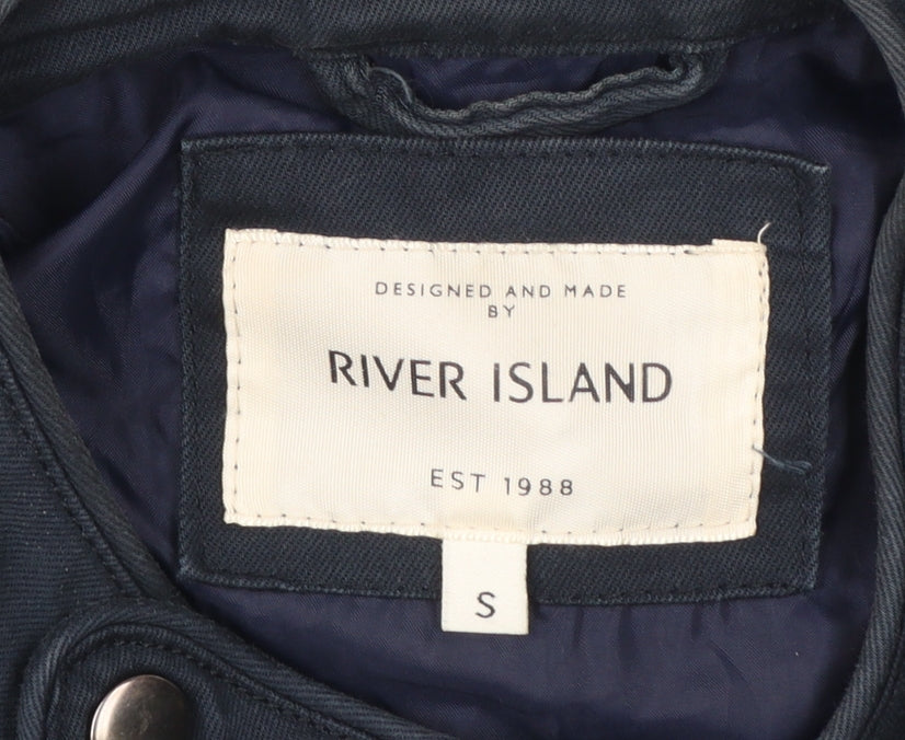 River Island Men's Blue Biker Jacket Size S Cotton Twill Full Zip
