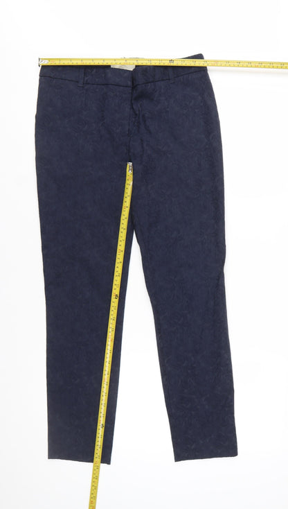 Next Women Blue Floral Jacquard Cropped Slim Trousers Size 10