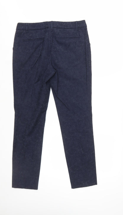 Next Women Blue Floral Jacquard Cropped Slim Trousers Size 10