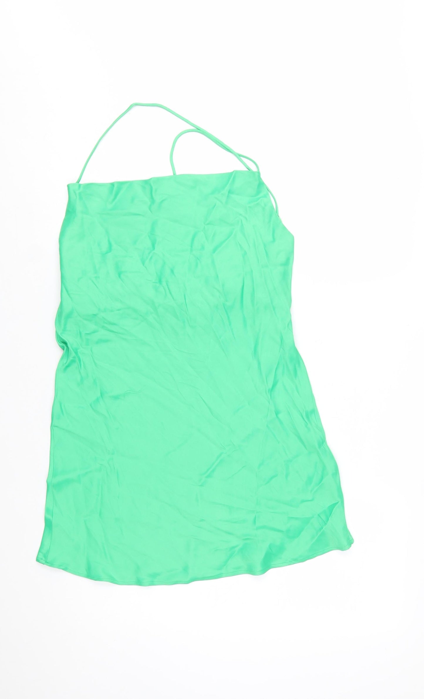 Zara Women Green Viscose Slip Dress Size 12 Summer Party
