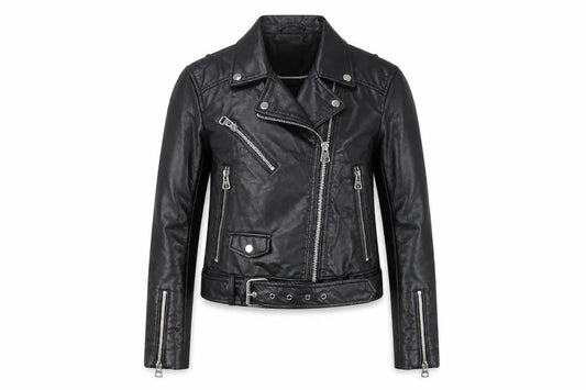 Zara Women Black XS Biker Faux Leather Belted Jacket