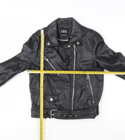 Zara Women Black XS Biker Faux Leather Belted Jacket