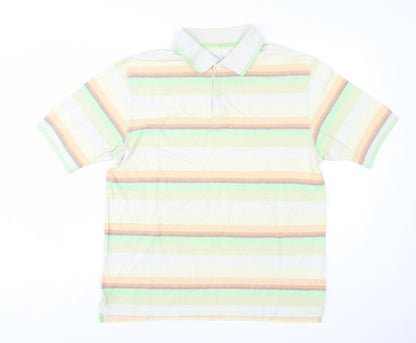 Marks and Spencer Men's Multicoloured Striped Cotton Polo Shirt M