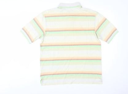 Marks and Spencer Men's Multicoloured Striped Cotton Polo Shirt M