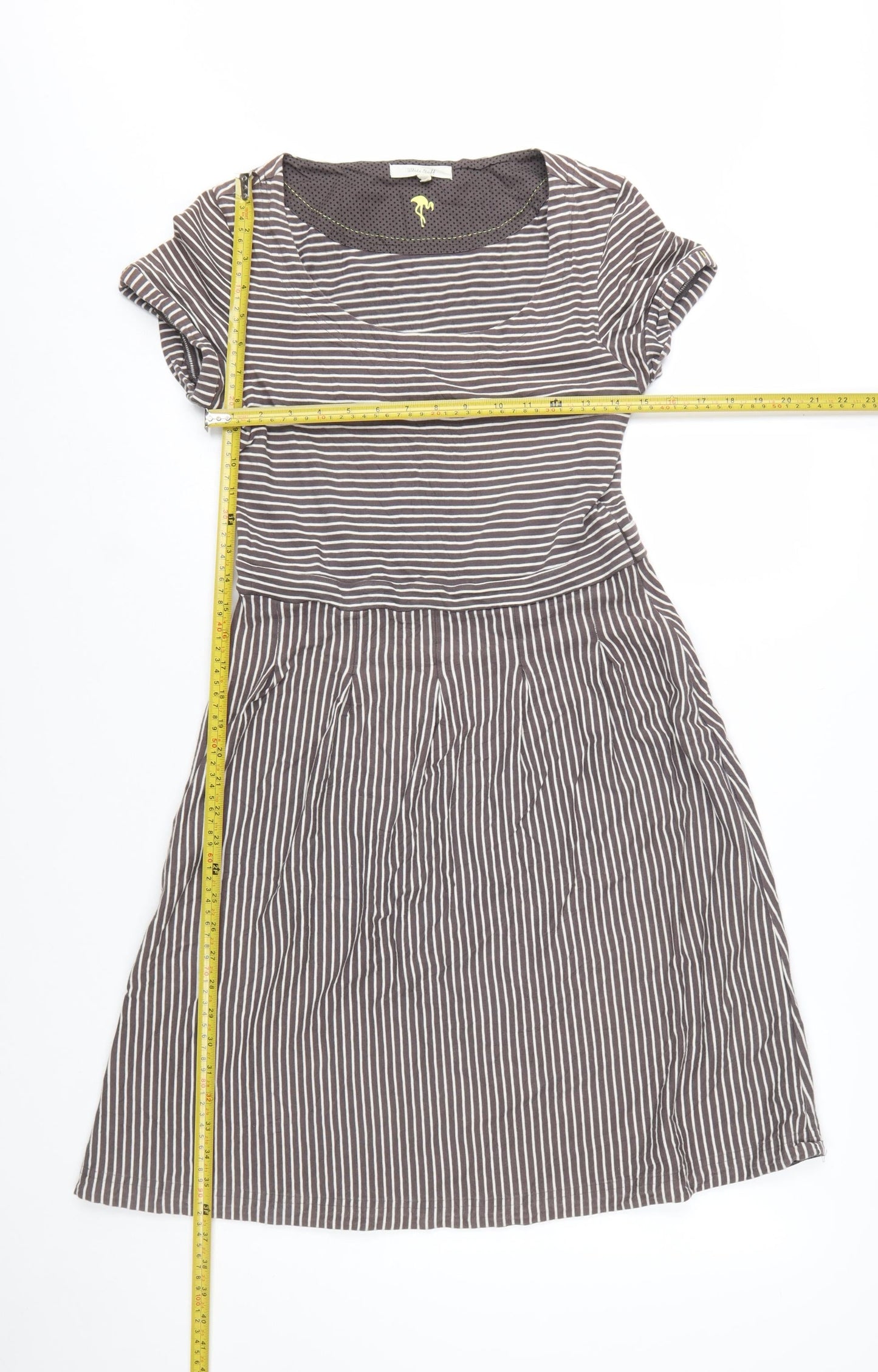 White Stuff Women’s Grey Striped Fit & Flare Cotton Dress Size 10
