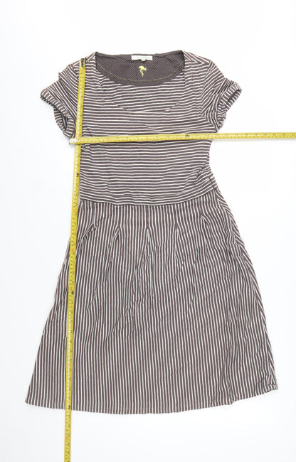 White Stuff Women’s Grey Striped Fit & Flare Cotton Dress Size 10