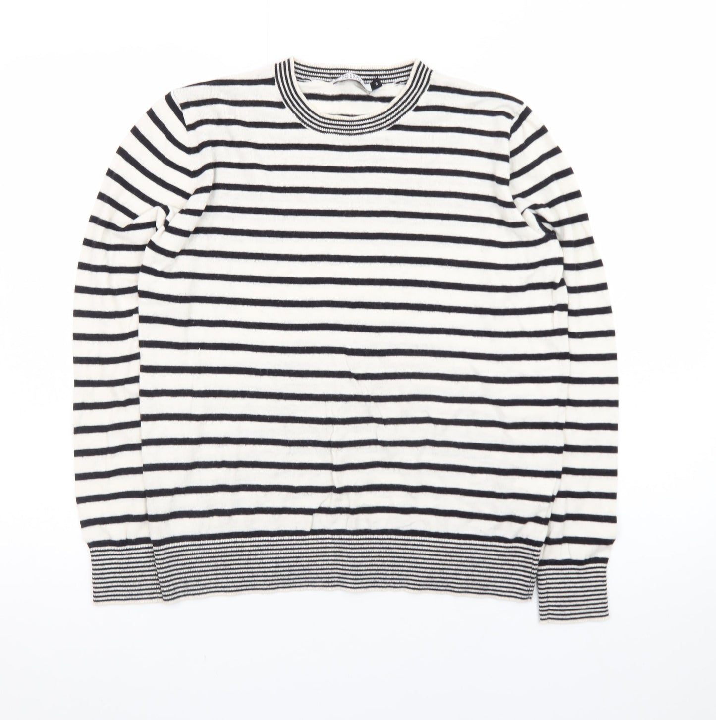 Galeries Lafayette Women's Black Striped Cotton Cashmere Jumper Size S