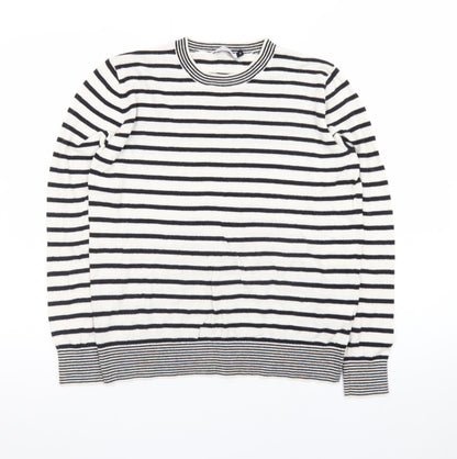 Galeries Lafayette Women's Black Striped Cotton Cashmere Jumper Size S