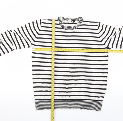 Galeries Lafayette Women's Black Striped Cotton Cashmere Jumper Size S