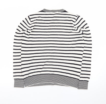 Galeries Lafayette Women's Black Striped Cotton Cashmere Jumper Size S