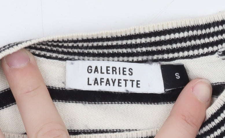 Galeries Lafayette Women's Black Striped Cotton Cashmere Jumper Size S