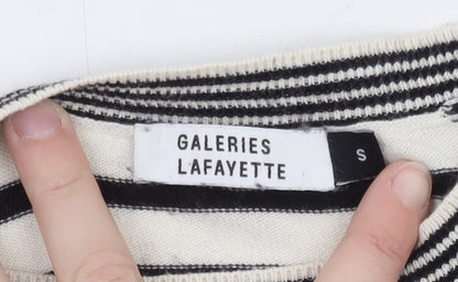 Galeries Lafayette Women's Black Striped Cotton Cashmere Jumper Size S