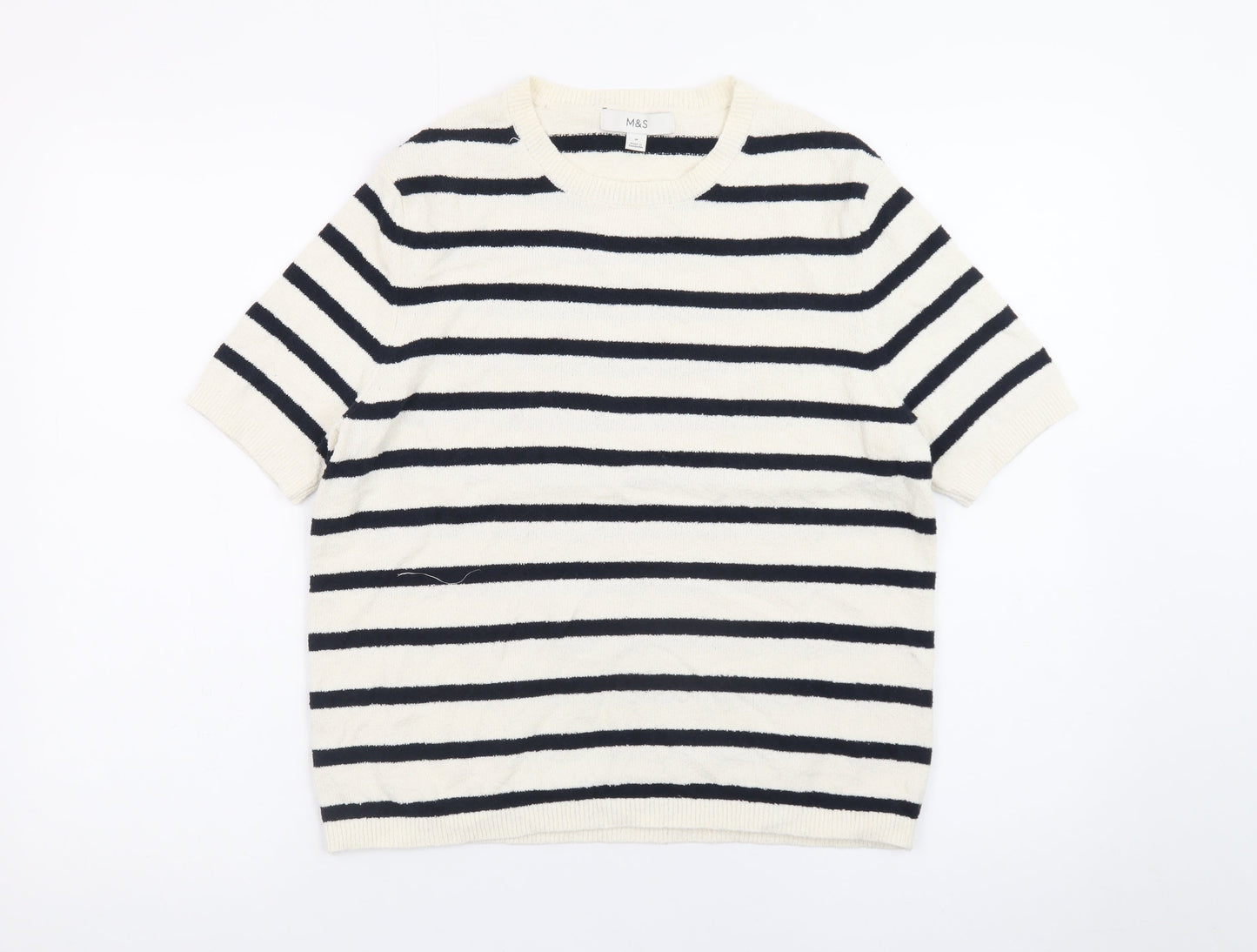 Marks and Spencer Women’s Ivory Striped Short Sleeve Pullover Jumper M