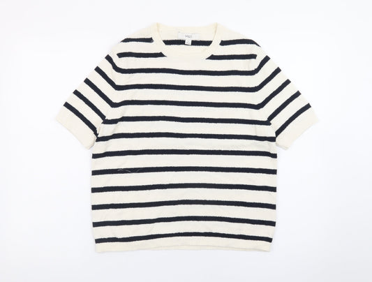 Marks and Spencer Women’s Ivory Striped Short Sleeve Pullover Jumper M