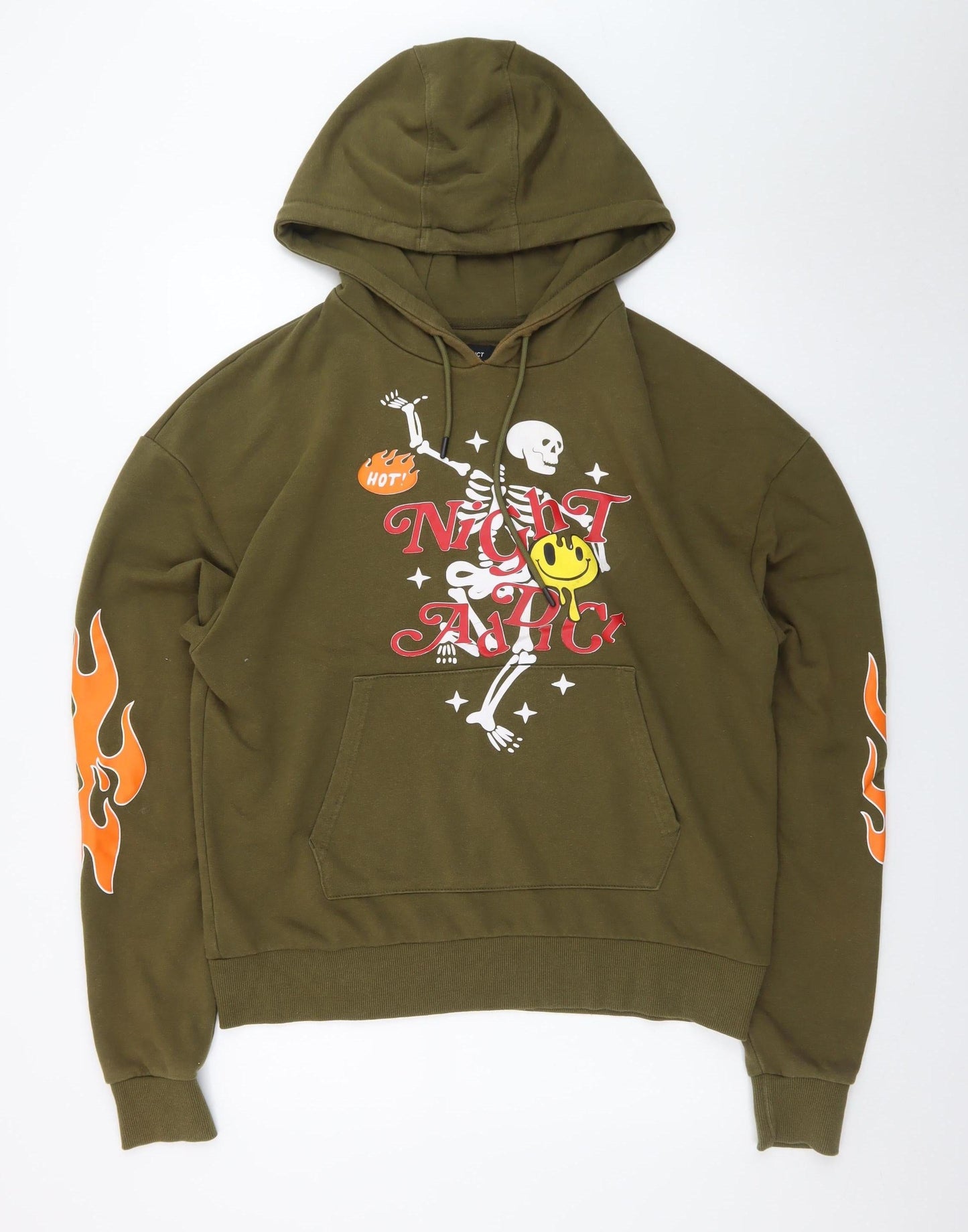 Night Addict Men's Green Graphic Skeleton Pullover Hoodie Size L