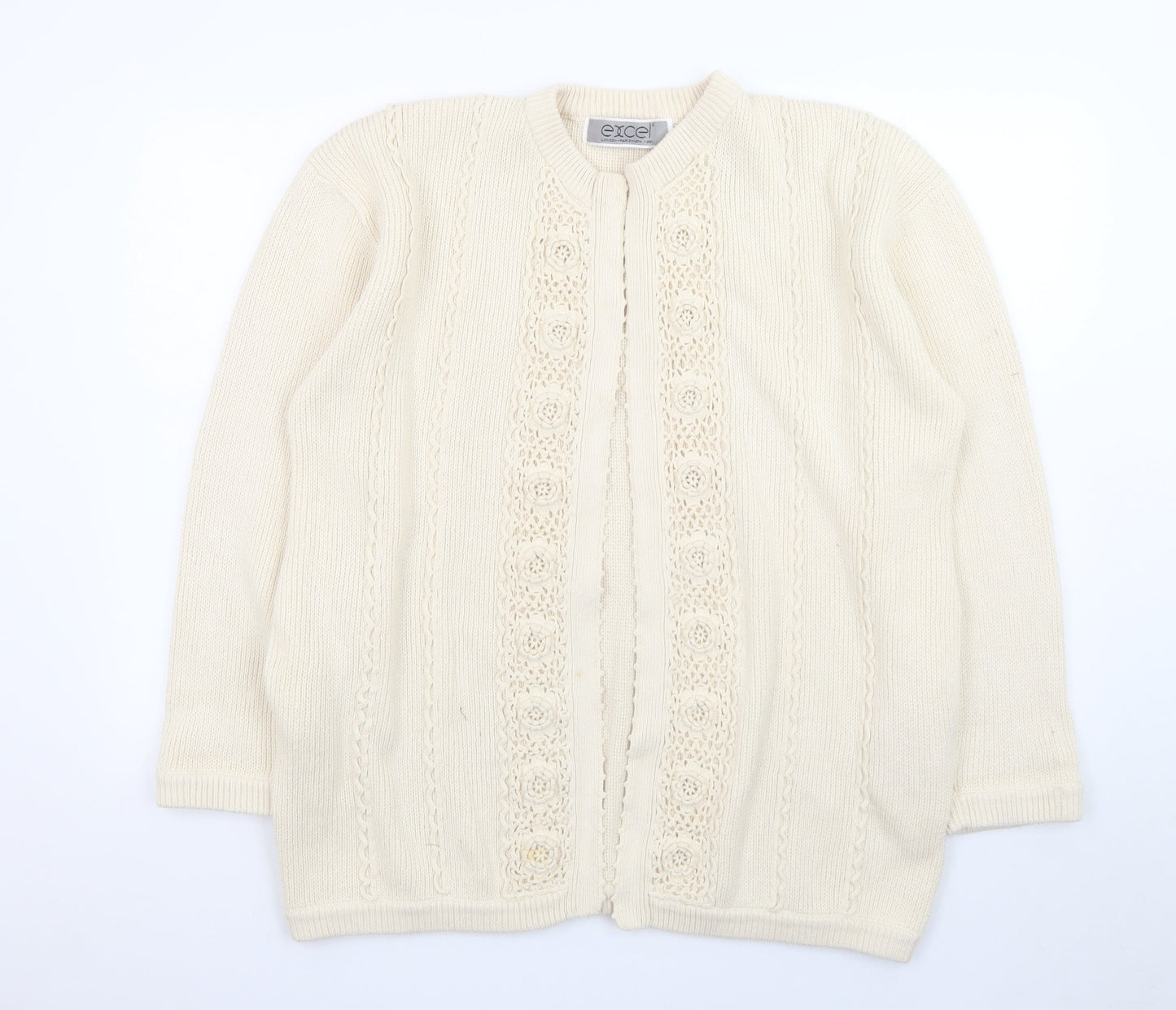 Excel Womens Ivory Cotton Knit Crochet Cardigan S