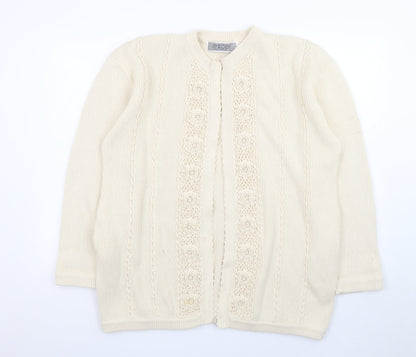 Excel Womens Ivory Cotton Knit Crochet Cardigan S