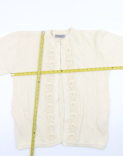 Excel Womens Ivory Cotton Knit Crochet Cardigan S