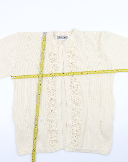 Excel Womens Ivory Cotton Knit Crochet Cardigan S
