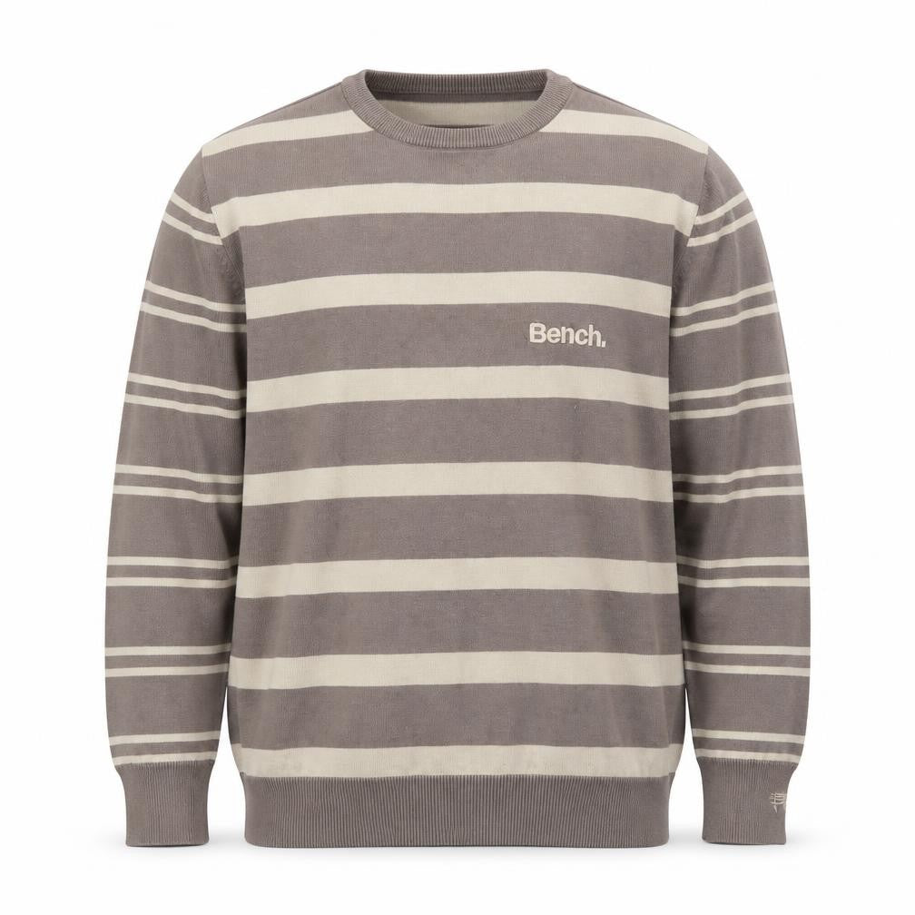 Bench Men Brown Striped Cotton Crew Neck Jumper Size L