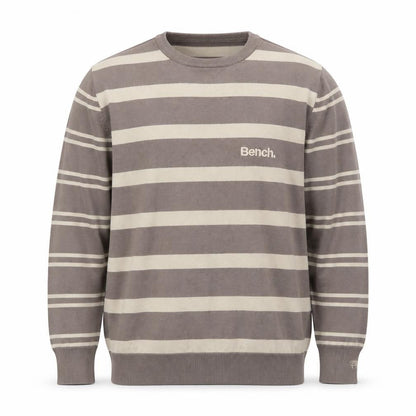Bench Men Brown Striped Cotton Crew Neck Jumper Size L